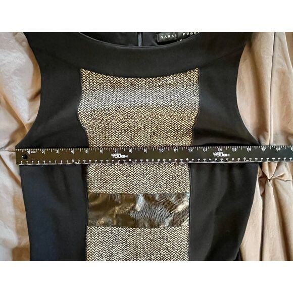 Yansi Fugel Black Shift Dress Fitted Tweed Look Block 6 Black Tan - Picture 11 of 11